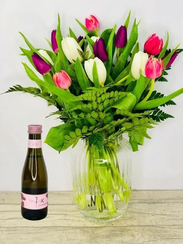 Candy Crush Vase of Tulips and Mini Prosecco