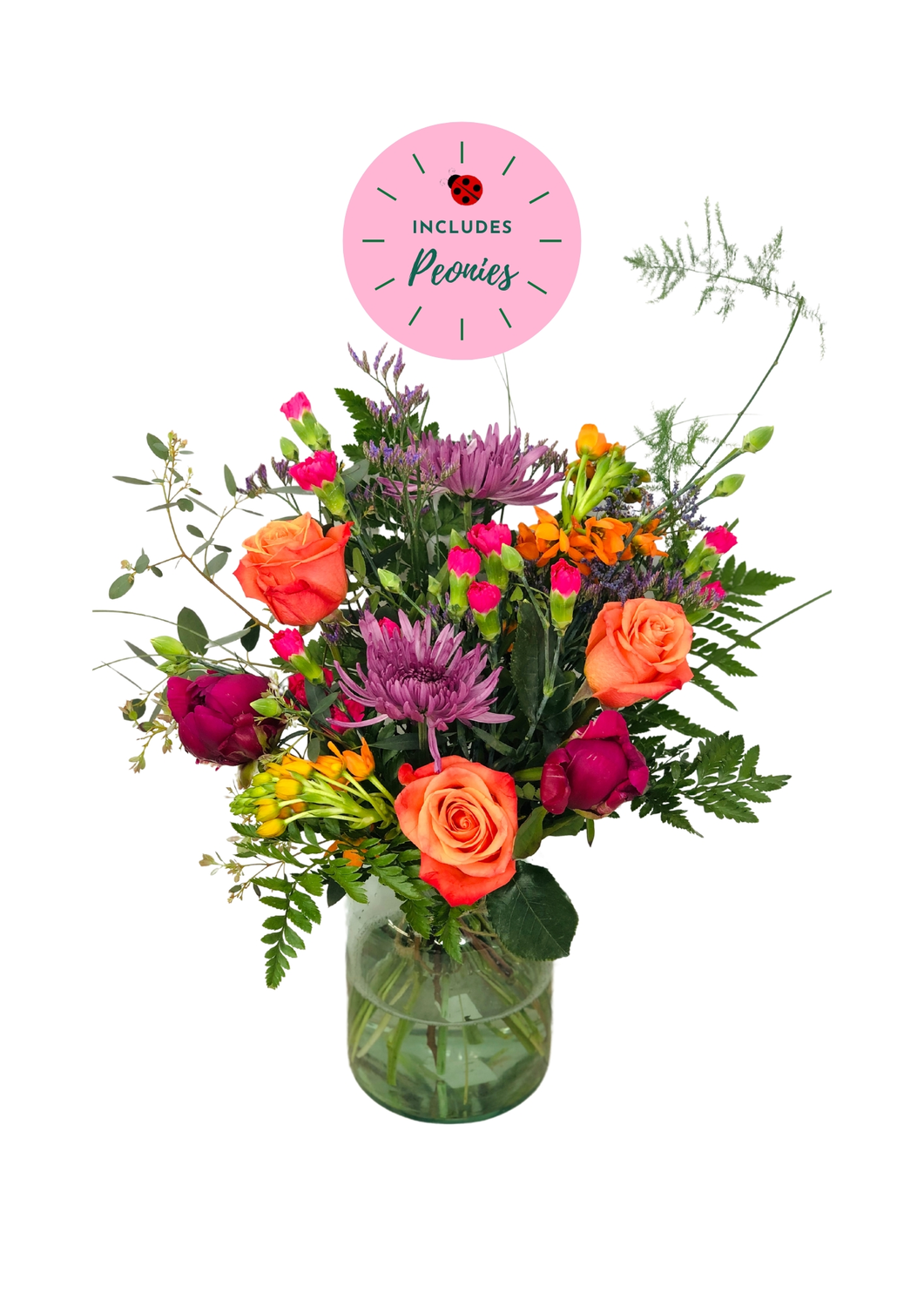 Dawn of Summer Rose and Peony Vase of Flowers