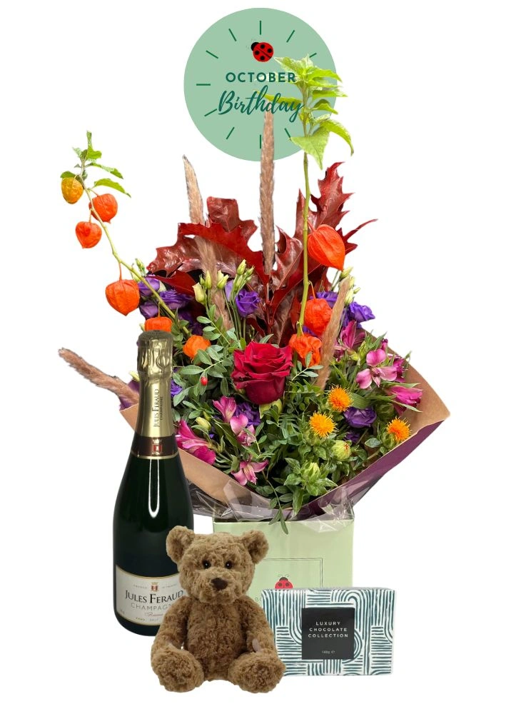 October Birthday Flowers and Fizz Gift Set
