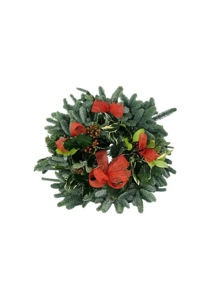Traditional Christmas Holly Wreath - Red
