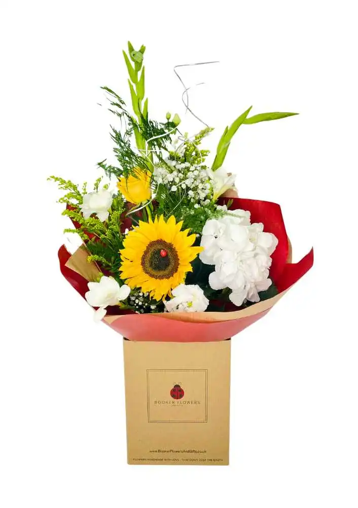 White and Yellow Autumn bouquet including seasonal sunflower White and Yellow Autumn bouquet including seasonal sunflower